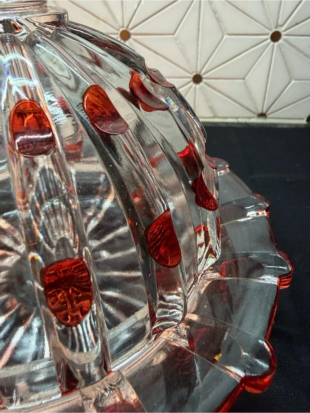 Antique c.1891 U.S. Glass Broken Column Ruby Stain Covered Butter Dish EAPG